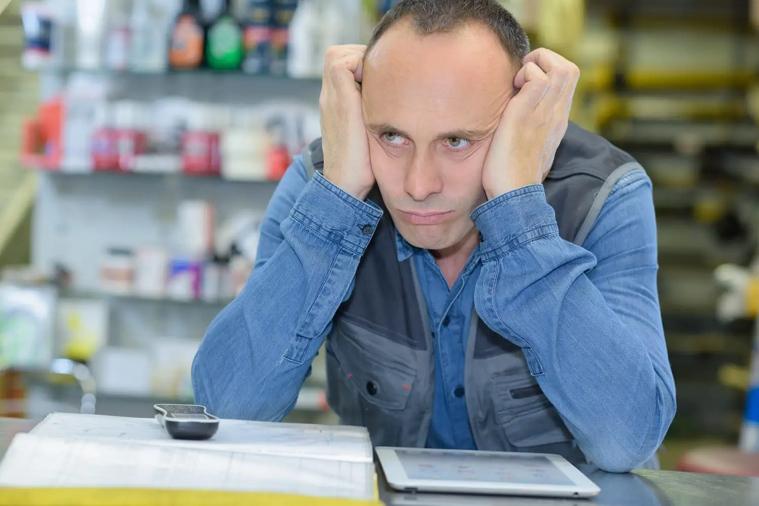 Photo of a bored, angry, sullen man