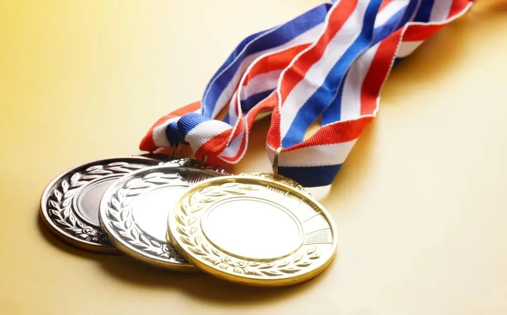 Photo of gold, silver and bronze medals.