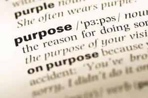 Photo of dictionary page for the definition of purpose.