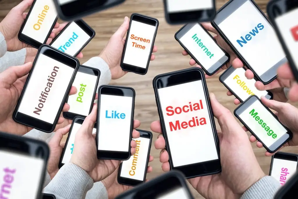 Photo of many phones illustrating digital overload