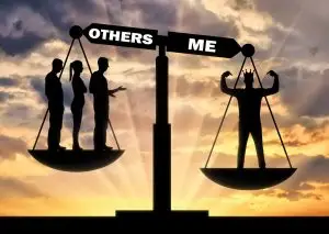 Image depicting selfish man putting his interests above others.