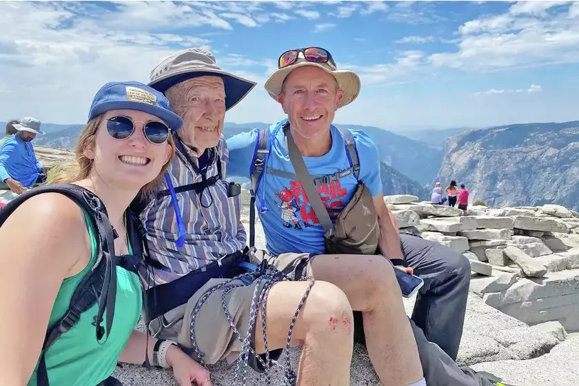 Photo of Sidney Kalin, Everett Kalin and Jon Kalin summited Half Dome in Yosemite National Park. Photo by Sidney Kalin