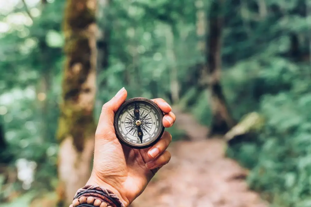 Photo of a person lost on a trail with a compass